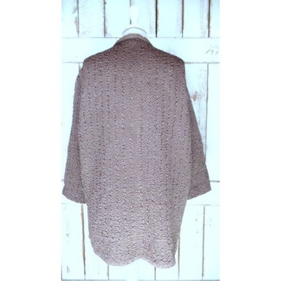 Vintage taupe beige brown crinkle oversized cardigan shirt top - Picture 5 of 7
